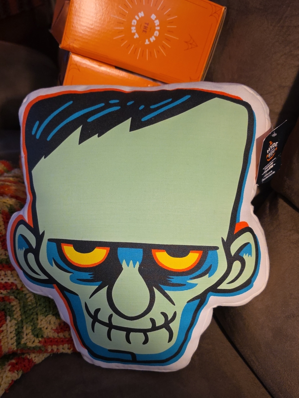 Frankenstein Glow In Dark Graphic Accent Pillow in Light Green